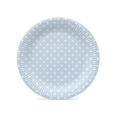 Afbeelding van PAW Papieren Borden Set (8 st.) I Diameter 23 cm Wegwerpborden Ideaal voor Bruiloft, Communie, Feesten, Verjaardag Druk op Waterbasis Feestbenodigdheden Stippen Lichtblauw
