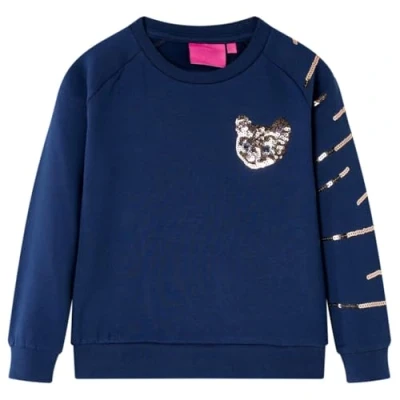 Afbeelding van Kindertrui met kat van pailletten 104 marineblauw