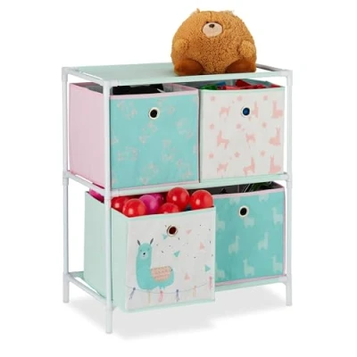 Afbeelding van Relaxdays speelgoedkast met manden kinderkast kast voor speelgoed lama design 4