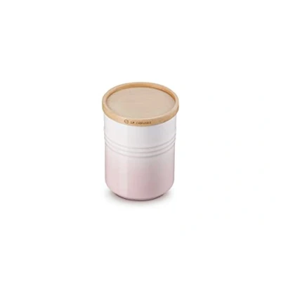 Afbeelding van Le Creuset Middelgrote voorraadpot van aardewerk met houten deksel, aardewerk, 540 ml, 10 cm, Shell Pink, 60825547770099
