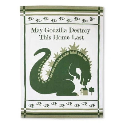 Afbeelding van getDigital theedoek May Godzilla Destroy This Home Last absorberende keukendoek met motief van 100% katoen