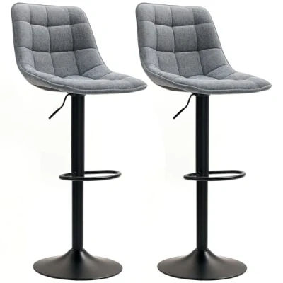 Afbeelding van HOMCOM Barkrukken, set van 2, gestoffeerde barstoel met rugleuning, stalen frame, chenille look, in hoogte verstelbare keukenstoelen voetensteun, 360 graden draaibaar, voor keuken, woonkamer,