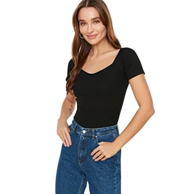 Afbeelding van Trendyol Rode Getailleerde Katoenen Stretch Gebreide Blouse Twoss21Bz0579