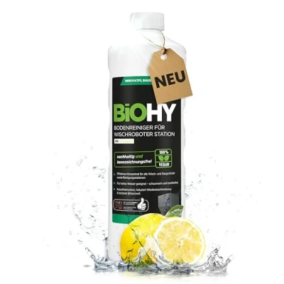 Afbeelding van BiOHY Vloerreiniger voor dweilrobot station met frisse geur (fles van 1 liter), reinigingsmiddelconcentraat alle dweilen en robotstofzuigers natte functie, schuimarm streepvrij,