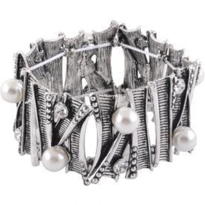 Afbeelding van Behave Brede elastische armband met parels en steentjes
