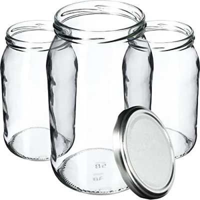 Afbeelding van KADAX K5198 Weckpotten 900 ml weckpot om in te zetten inmaakpotten voor schroefdeksel inmaakglas bruikbaar als jampot voorraadpot conservenglas (8 stuks zilver) 8 Stukken