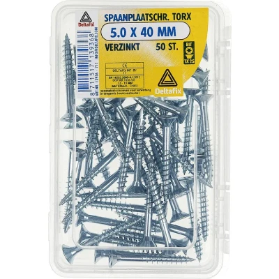Afbeelding van Deltafix spaanplaatschroef platkop / torx met nibs type 17 snijpunt verzinkt 5.0 x 40 mm 50 st.