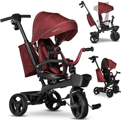 Afbeelding van Lionelo LO Kori STONE fiets 2 in 1 55 x 80 84 103 cm kinder tot 25 kg, 1,5 5 jaar, driewieler en loopfiets, 3 Punts gordels met mouwen, rim dekking speelgoedmanden, luifel voetsteun