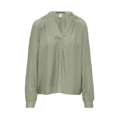 Afbeelding van QS Melierte MIT Raffung Blouse, Dames, Maat: 32, Salbeigrün