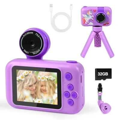 Afbeelding van Weinsamkeit Kindercamera, 2,0 inch display, digitale camera voor kinderen, 1080p HD, beschermt tegen vallen, met 32 GB SD kaart, verjaardagscadeau jongens en meisjes van 3 tot 12 jaar, eenhoorn