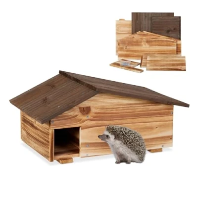 Afbeelding van egelhuis hout met bodem 2 kamers 24 x 46 33,5 cm bruin