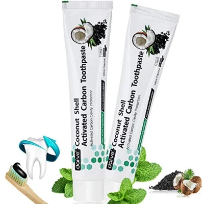 Afbeelding van Tandpasta met actieve kool zwarte tandpasta, natuurlijke tandbleekmiddel, kokosnoot kool, houtskooltandpasta, houtskool voor witte tanden, 2 stuks
