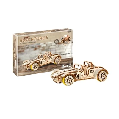 Afbeelding van Revell 00615 Tiny Adventures Roadster 1:32 Schaal Houten Model Kit met Pull Back &amp; Go Motor Lengte 16,6cm