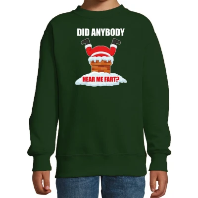 Afbeelding van Fun Kerstsweater / Kerst trui Did anybody hear my fart groen voor kinderen Kerstkleding Christmas outfit 152/164