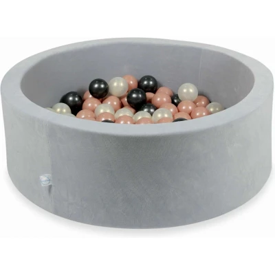 Afbeelding van Ballenbak 200 ballen velvet 90x30cm rond lichtgrijs