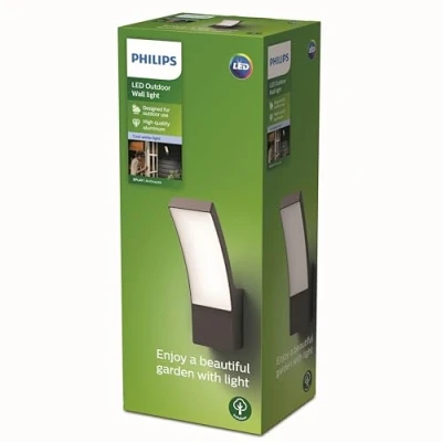 Afbeelding van Philips Outdoor Splay Wandlamp met Geïntegreerde Lamp Koel Wit Licht 12 W 4000K IP44 Weerbestendig Muurlamp Buitenlamp Antraciet