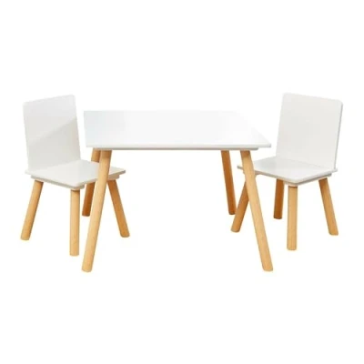 Afbeelding van Liberty House Toys kinderen wit en grenenhout tafel 2 stoelen set, houten stoelen, kinderspeelkamer, kindermeubilair, natuurlijk, kindertafel