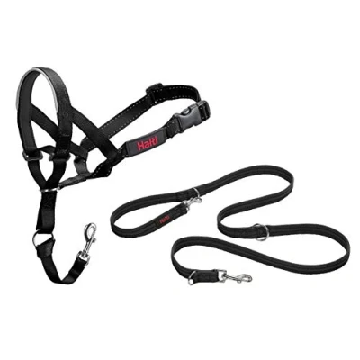 Afbeelding van Halti Halster en trainingslijn combinatiepakket, stop hond trekken op wandelingen met halti, inclusief maat 3 halsband dubbele riem, zwart