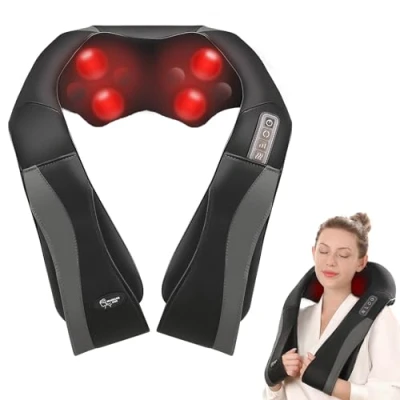 Afbeelding van Nekmassager schouder met warmte, elektrische rugmassager 3D rotatiemassage en instelbare snelheden voor thuiskantoor