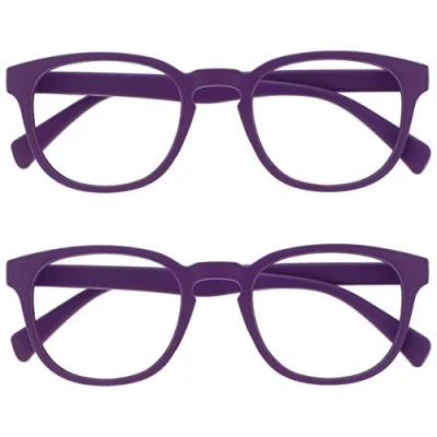 Afbeelding van Opulize Pop 2 Stuks Retro Ronde Glad Mat Paars Mannen Vrouwen Leesbril Scharnieren Met Veer RR2 5 +1,50