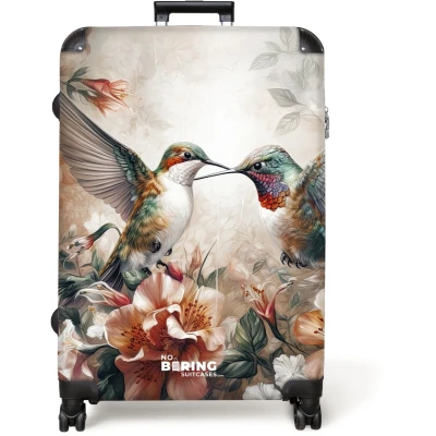 Afbeelding van NoBoringSuitcases.com® Koffer groot Reiskoffer lichtgewicht Twee kleurrijke kolibries in de natuur Rolkoffer met 4 wielen Grote trolley XL 98 liter bagage