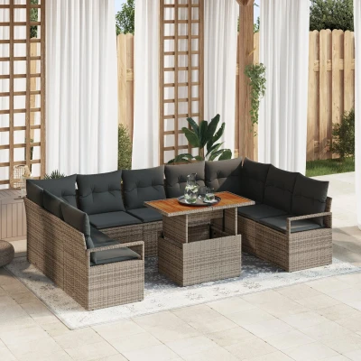 Afbeelding van vidaXL 10 delige Tuin Sofa Set met Kussens Grijs Poly Rattan Acacia