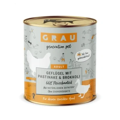 Afbeelding van GRAU het origineel Natvoer voor honden Gevogelte met pastinaak/broccoli, 6 verpakking (6 x 400 g), graanvrij, gevoelige volwassen