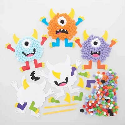 Afbeelding van Baker Ross FE656 Monster Pom kunstsets set van 5, ontwerp je eigen Halloween decoraties, knutselwerkjes voor kinderen om te maken, versieren en laten zien
