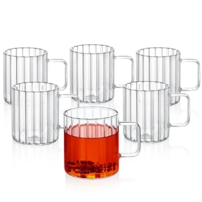 Afbeelding van Wilmax Thermoglazen met handvat, 400 ml, glazen van geribbeld glas voor water, thee, koffie, theeglazen en koffieglazen, bekers warme koude dranken, vaatwasmachinebestendig