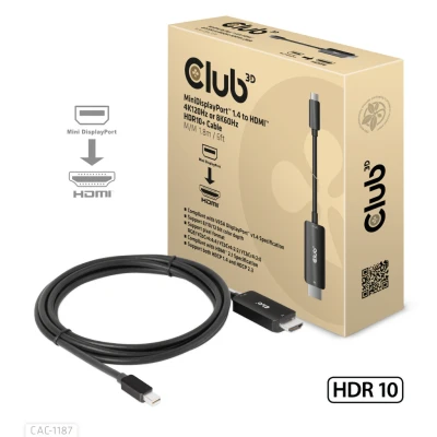 Afbeelding van CLUB3D MiniDisplayPort 1.4 to HDMI 4K120Hz or 8K60Hz HDR10+ Cable M/M 1.8m / 6ft