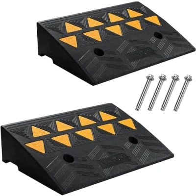 Afbeelding van VEVOR Oprijplaat drempelhoogte 12,7 cm, 2 oprijplaten van rubber, draagvermogen 15 ton, toegangshelling, rolstoel met stabiele netstructuur, voor auto, motorfiets, 48,3 x 33 cm