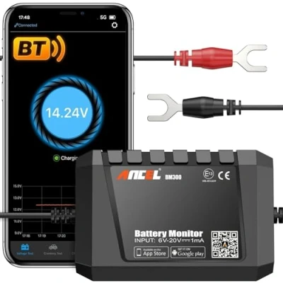 Afbeelding van ANCEL BM300 12V Auto Batterij Monitor Bluetooth 4.0 accumonitor Acculadinganalysator met opladen, startsysteemtest en alarm voor zonne energiesystemen, campers, motorfietsen, auto&#039;s