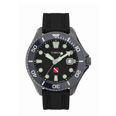 Afbeelding van Timex Heren expeditie noord getij temp kompas 43mm horloge zwarte wijzerplaat roestvrij stalen kast en armband, zilver toon/zwart/blauw/rood, één maat, 43 mm tij armband