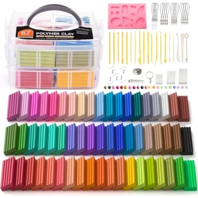Afbeelding van Polymeer klei, 57 kleuren Shuttle Art 1,55 kg/ 3,4 lb Oven Bake Modeling klei Kit met 19 beeldhouwen gereedschap en accessoires, anti plak, niet toxisch, ideale DIY geschenken voor kinderen