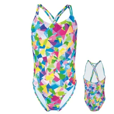 Afbeelding van SUNXBUK Eendelig badpak voor meisjes, zwempak zwemkleding, strandkleding, Gekleurde driehoek, 8 Jaar