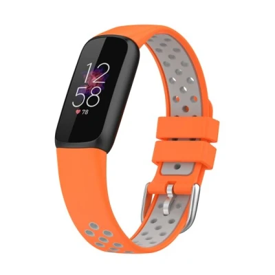 Afbeelding van Fitbit Luxe Siliconen sportbandje Maat: Large Oranje + grijs