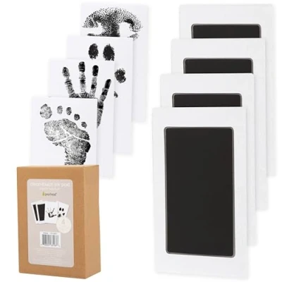 Afbeelding van Pearhead clean touch inktpad, set van 4, 4 stuks, babyhandafdruk of voetafdruk, inktkussen voor katten hondenpootafdrukken, baby en huisdieraandenkappen