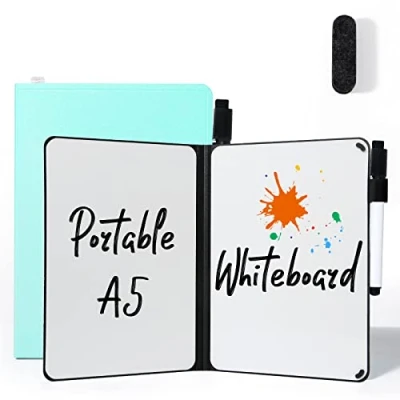 Afbeelding van whiteboard Klein A5 geen magneet, 22 x 17 cm mini draagbaar memobord dubbelzijdig afwasbaar harde schaal voor kantoor, school, thuis incl. 1 marker met gum