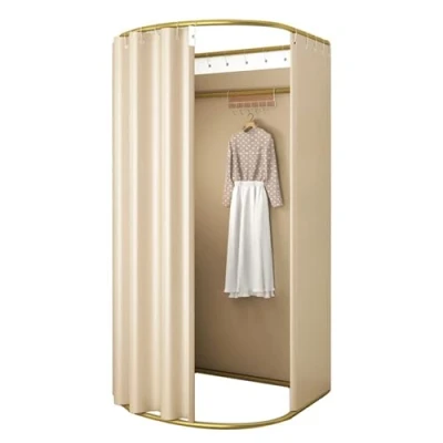 Afbeelding van Kledingwinkel paskamer met schaduwgordijn, draagbare tijdelijke mobiele privacybescherming kleedkamer, opvouwbare winkelcentrum, eenvoudige kleedkamer en displayrek, 200 x 100 95 cm (beige)