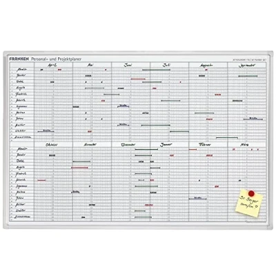Afbeelding van personeel /projectplanner HxB 60x90cm magnetisch bord wit met raster