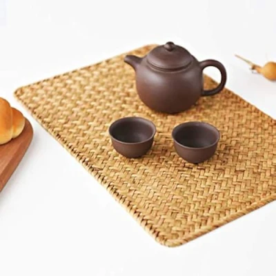 Afbeelding van Set van 4 rechthoekige geweven rotan placemats, natuurlijke zeegras tafelmatten voor eettafel (43 x 30 cm)
