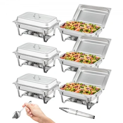 Afbeelding van VEVOR DT C1016 Rechthoek Catering Warmer Server Chafing Dish Buffet Set, Roestvrij Staal, Zilver