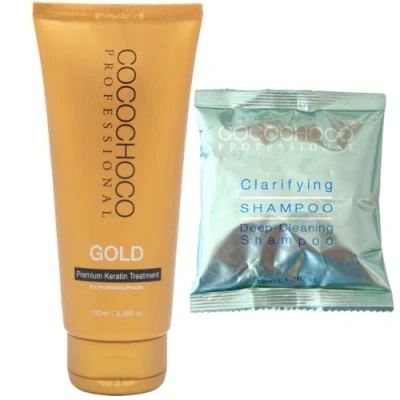 Afbeelding van Cocochoco Professional Gold Keratin Starter Kit Premium Keratine haarbehandeling (100 ml) en verhelderende shampoo (50