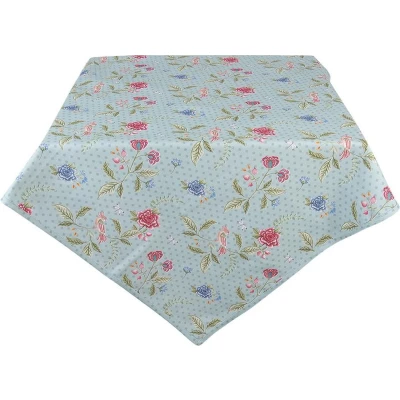 Afbeelding van Clayre &amp; Eef Tafelkleed 150x150 cm Blauw Groen Katoen Vierkant Bloemen Tafellaken