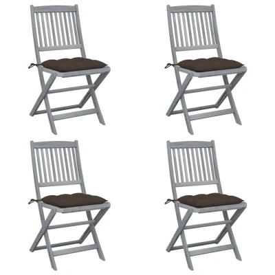 Afbeelding van Tuinstoelen 4 st inklapbaar met kussens massief acaciahout