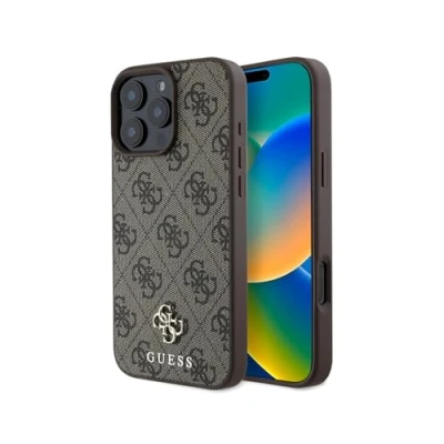 Afbeelding van CG MOBILE Guess HC Telefoonhoesje ontworpen voor iPhone 16 Pro, duurzaam, schokbestendig, compatibel met Magsafe, PU 4G Small en klassiek hoesje, bruin