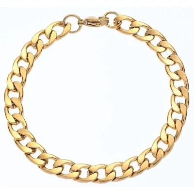 Afbeelding van Cuban Link Heren Armband Goud Kleurig 5mm Staal Schakelarmband Armbanden Cadeau voor Man Mannen Cadeautjes