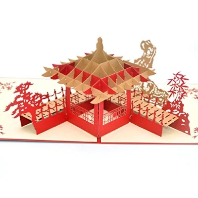 Afbeelding van Medigy Verjaardagskaart handgemaakt 3D Pop Up Kirigami holle Suzhou tuinen opvouwbaar wenskaart voor verjaardag bruiloft Valentijnsdag met envelop
