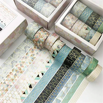 Afbeelding van SWECOMZE Washi tape, set van 10 rollen, decoratieve plakband, doe het zelf papiertape, masking plakbandset (F)