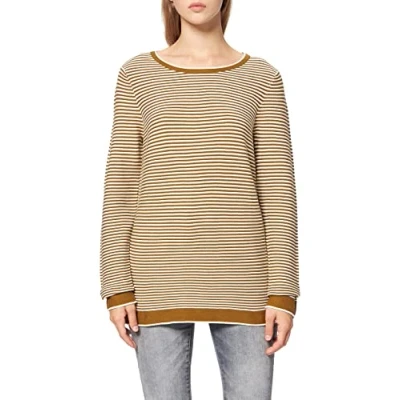 Afbeelding van TOM TAILOR Dames Gebreide trui van biologisch katoen 1016350, 28157 Offwhite Green Ottoman Stripe, XS